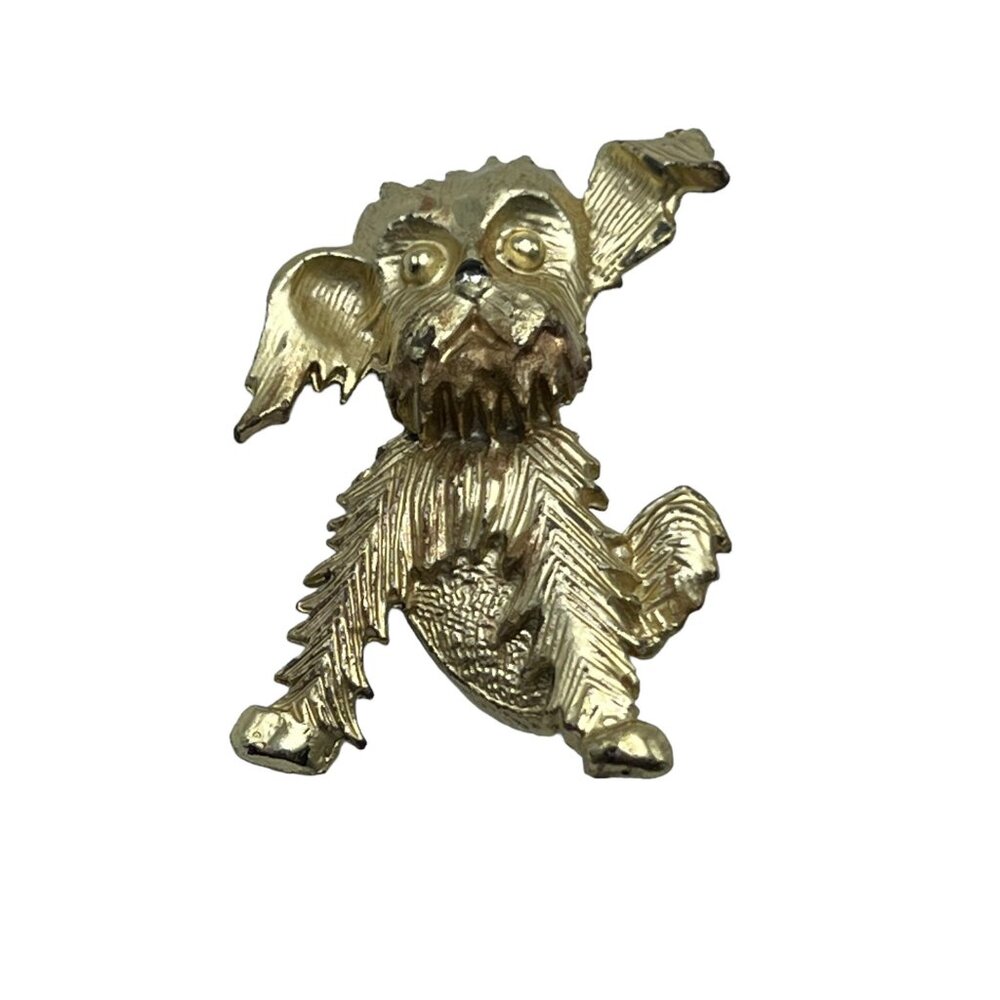 Vintage Dog Brooch Scottish Terrier Gold Tone Whimsical Pet Lovers‎ Pin